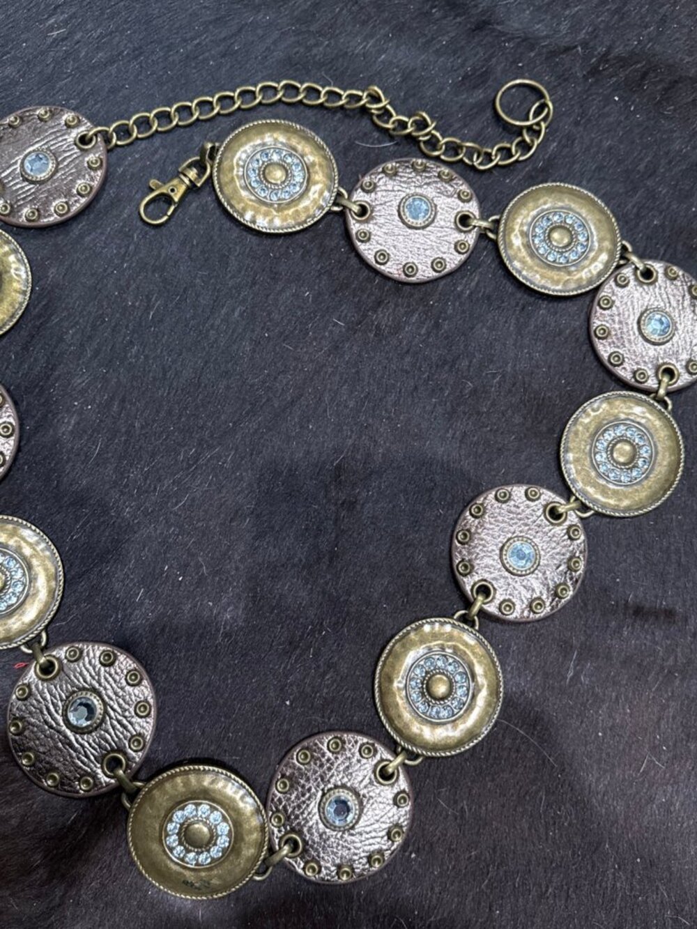 Navajo Style  Concho Brass Rhinestones Belt Adjustable 46 in.